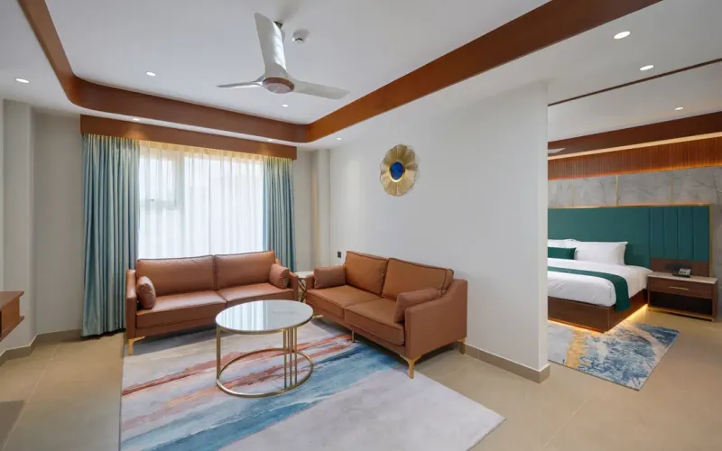 Suite with separate living area and bedroom